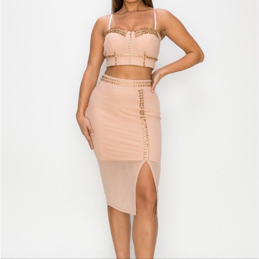 STONE Studded Cami Top & Slit Mini Skirt Set